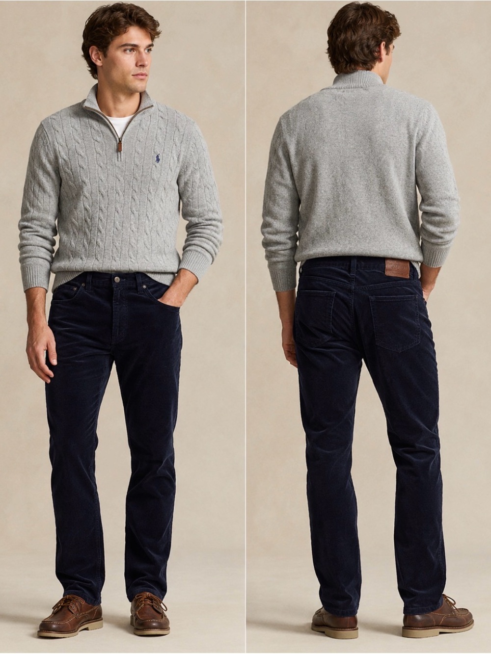 Polo Ralph Lauren Corduroy Pants Mens 36x32 Navy Blue Straight Leg Stretch‎